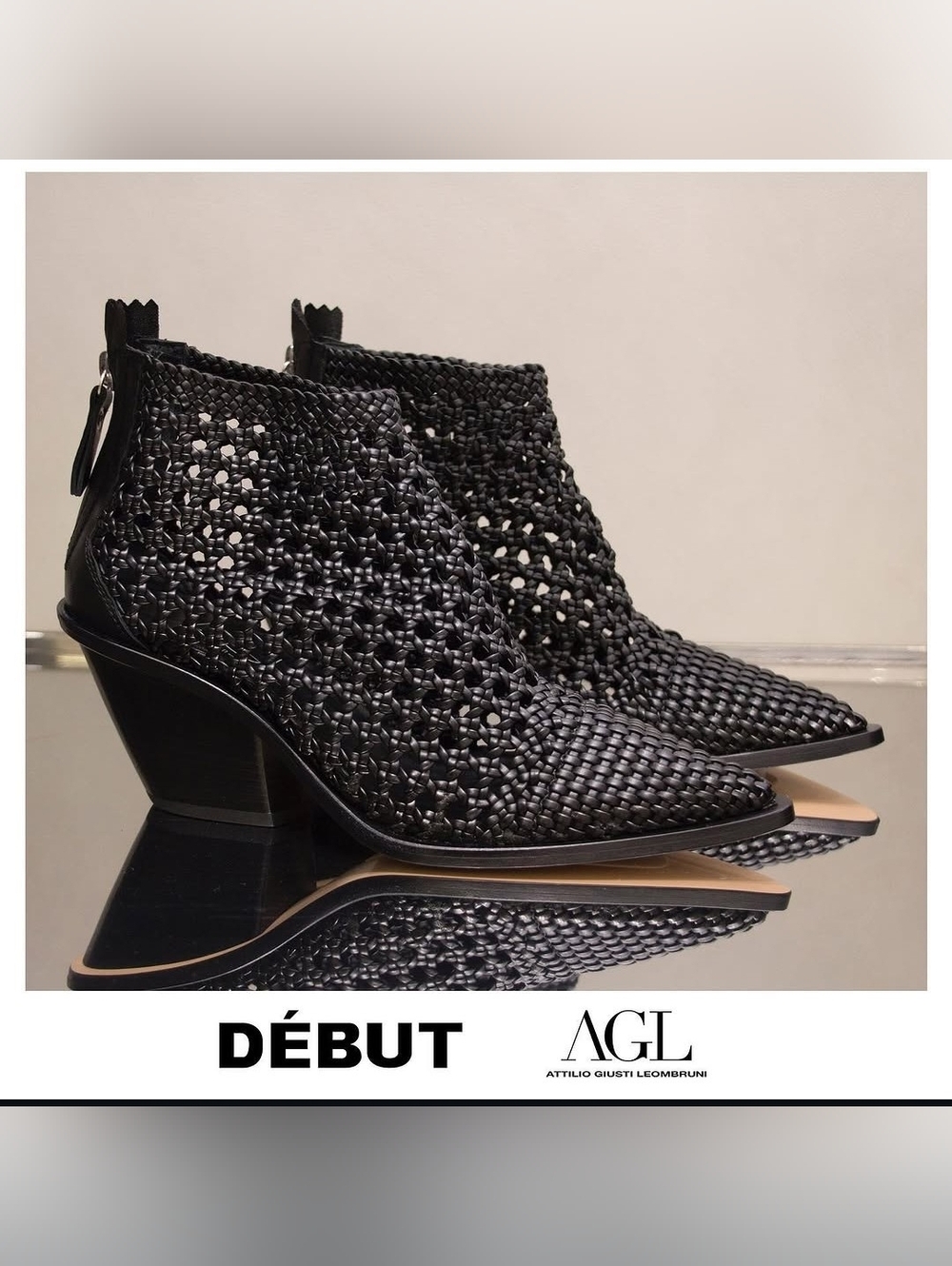AGL Début Black Woven Leather Ankle Boots Size 38